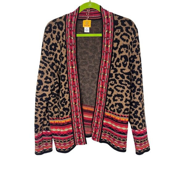 Animal Print Knit Sweater M Red Striped Western Boho Beaded Retro Hippie Indie - Picture 1 of 11